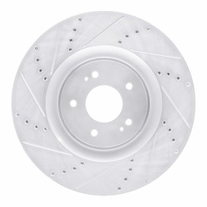 Mitsubishi Lancer Brake Rotor (1) - Front Left - R1 Concepts - Drilled & Slotted - Silver - `08-`15